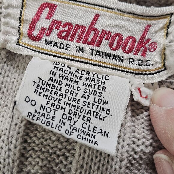 Vintage Cranbrook Mens Cable Knit Cardigan Sweater Size L Oatmeal Beige Grandpa - Picture 7 of 7